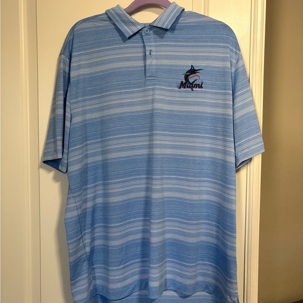 Miami Marlins Embroidered Light Blue Striped Polo Shirt ⚾️⚾️